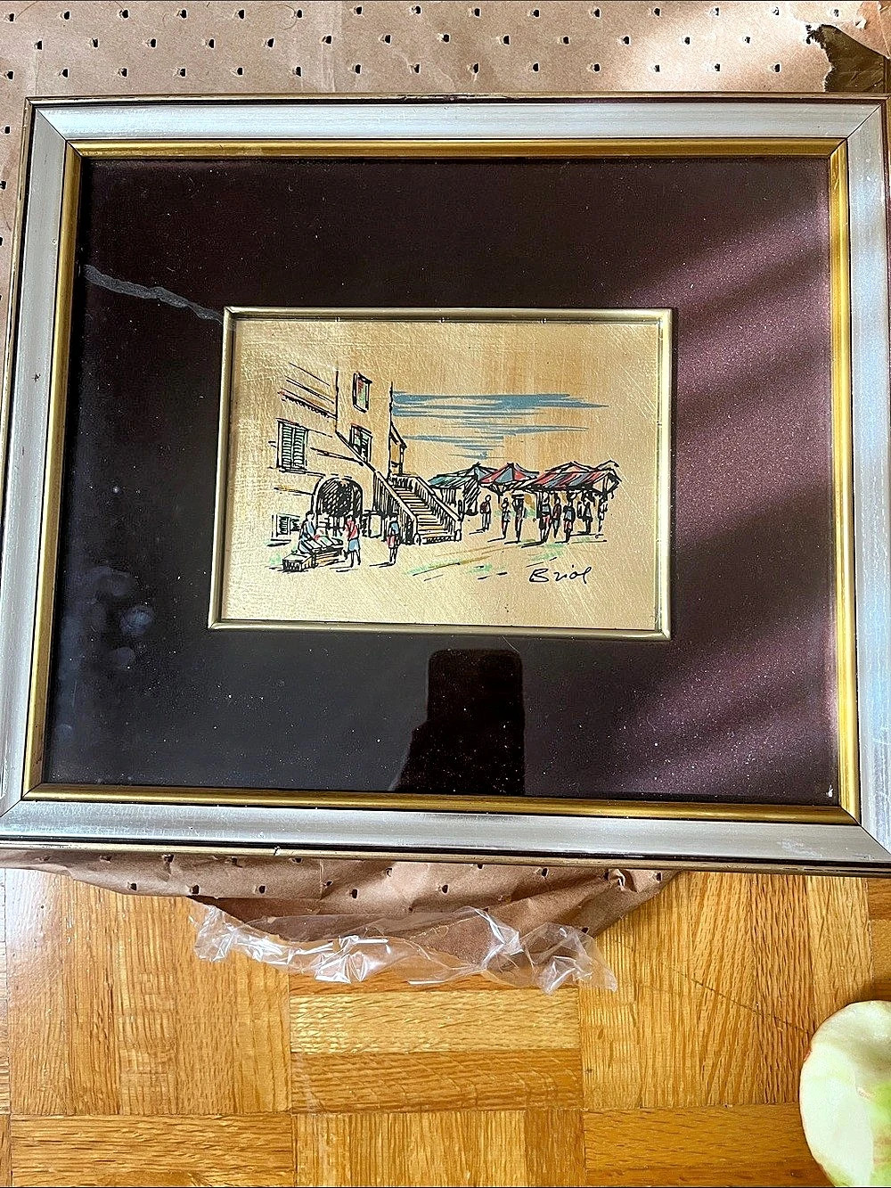 Framed Mixed Media Artwork in Brown & Blue